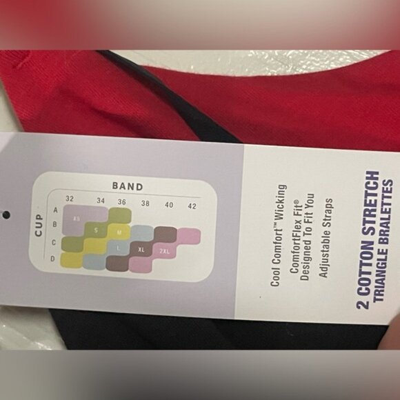 Hanes Originals Black and Red Triangle Cotton Bralette! NWT! Size Small! - Picture 3 of 7